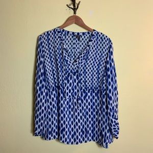 NIC+ZOE 2x Indigo Blue Long Sleeve Blouse